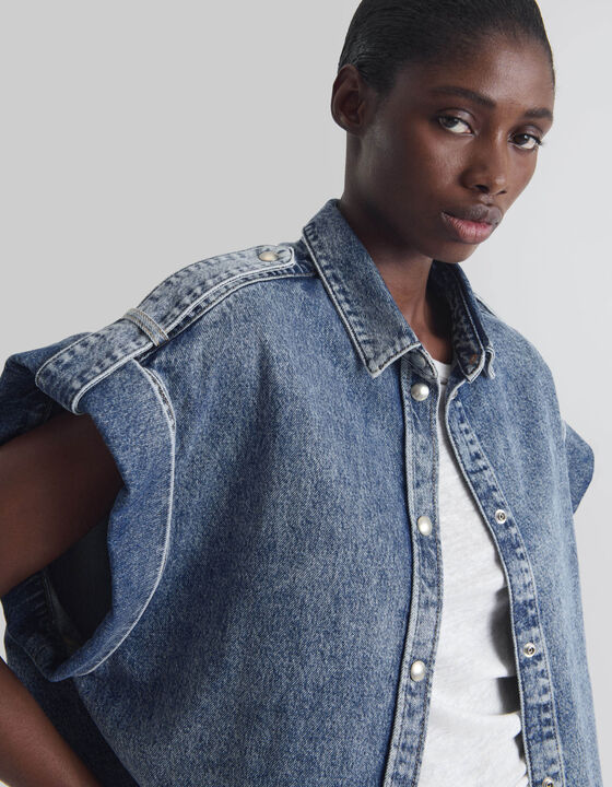 WASHED DENIM OVERSHIRT&nbsp;