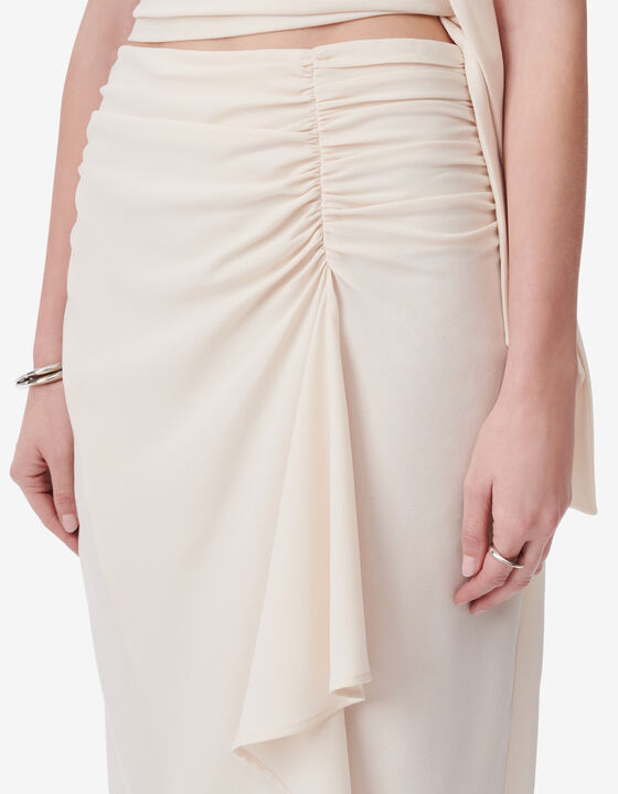 GATHERED MIDI WRAP SKIRT