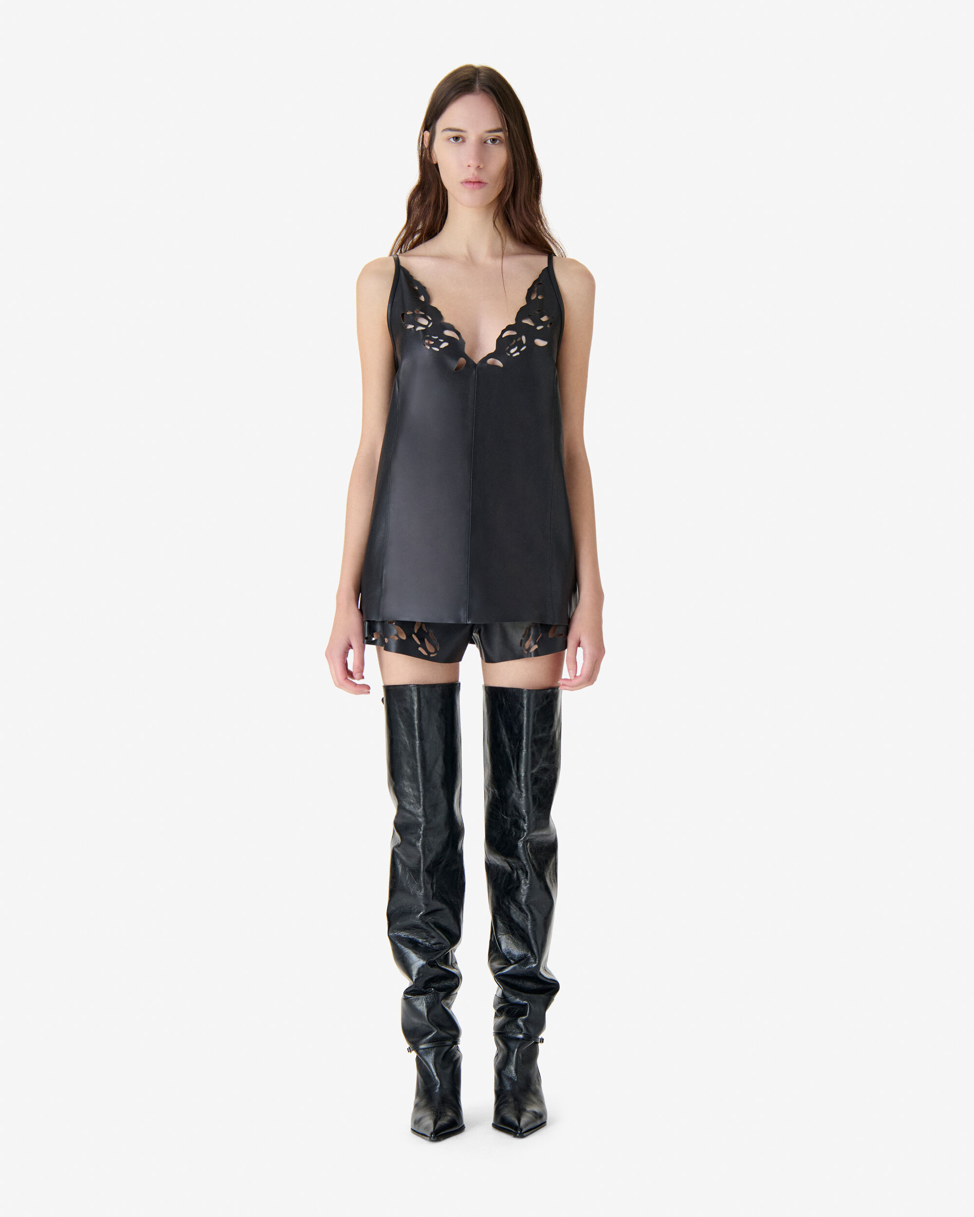 トップス iro VITORIA women black leather top with thin straps | IRO