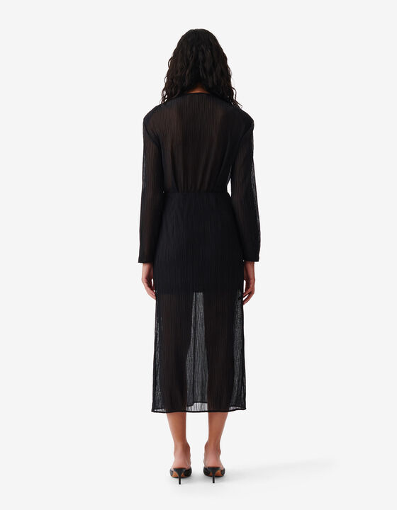 LONG DRAPED V-NECK DRESS