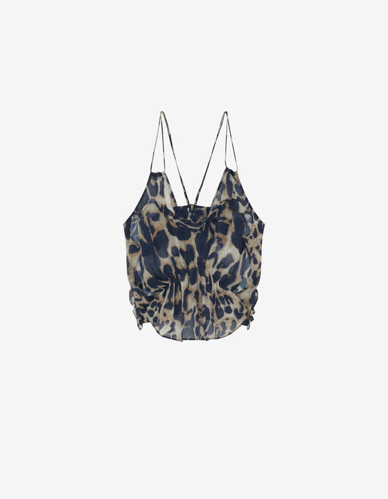 PRINTED RUFFLED V-NECK TOP