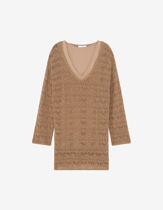 V-NECK CROCHET MINI DRESS