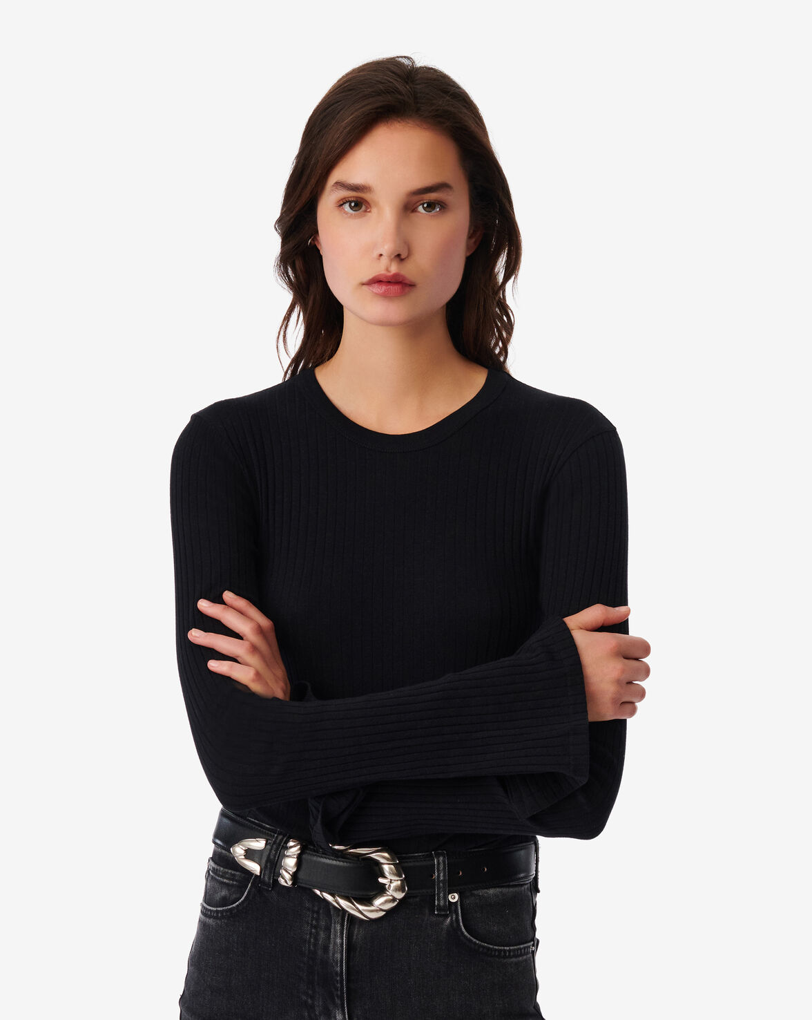 Shop Iro Ersilia Round Neck Ribbed T-shirt In Black