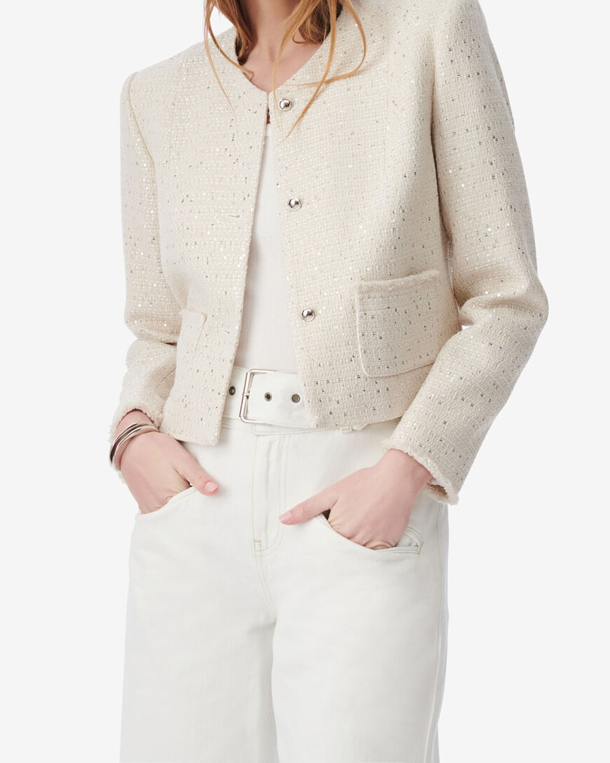 cochan♡Lumignon tweed fringe jacket 白 cochan♡Lumignon tweed fringe jacket 白 cochan♡Lumignon