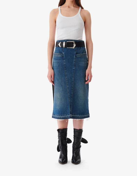 JUPE MIDI EN JEAN DÉLAVÉ