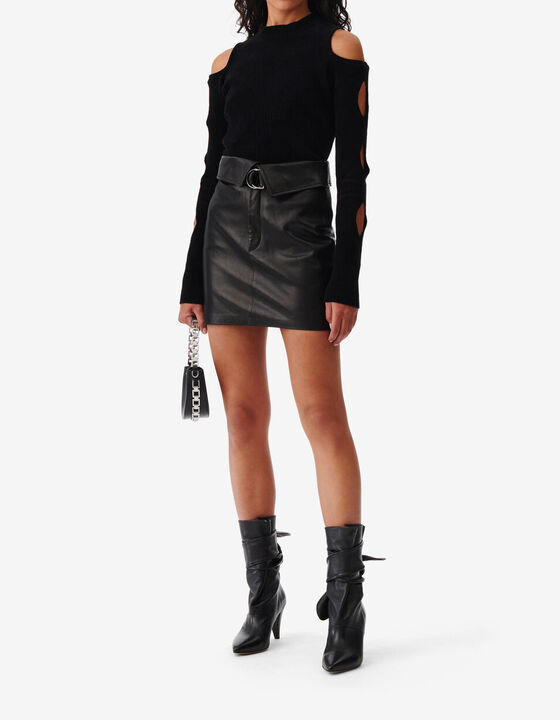 STAND-UP COLLAR SWEATER WITH CUT-OUTS