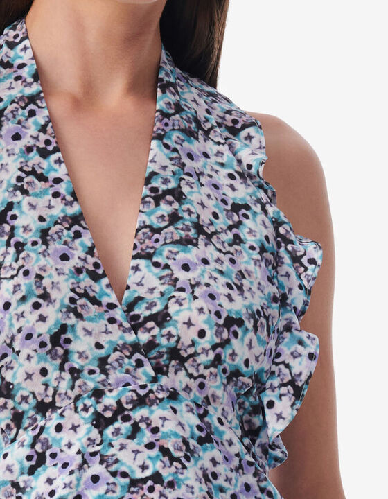 PRINTED BACKLESS V-NECK TOP