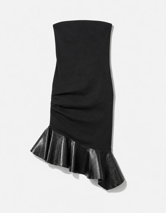LEATHER RUFFLED TUBE DRESS