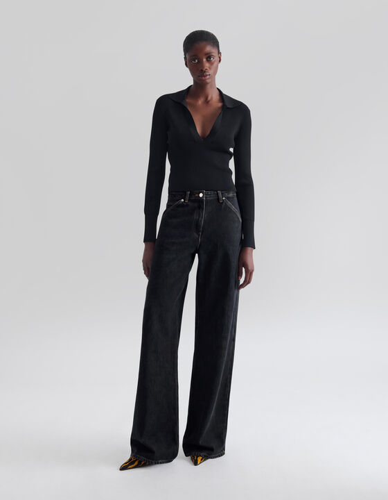 RIBBED POLO-COLLAR TOP