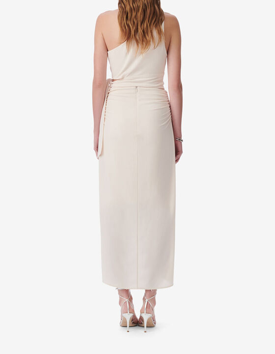 GATHERED MIDI WRAP SKIRT