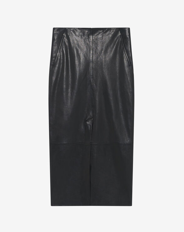 NADIA SLIT LEATHER MIDI SKIRT