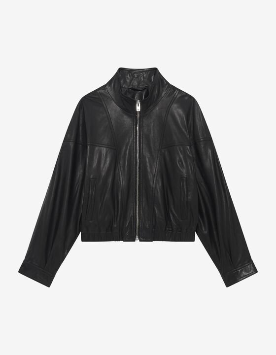 LEATHER STAND-UP COLLAR JACKET
