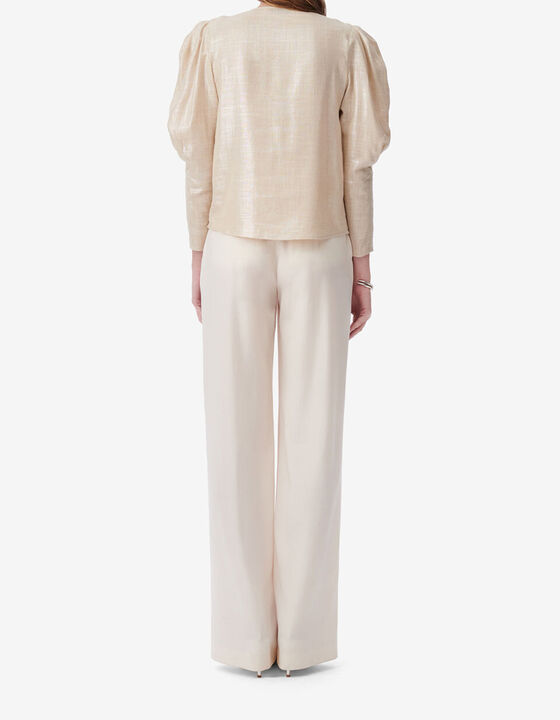 CRISSCROSS V-NECK TOP IN LUREX LINEN