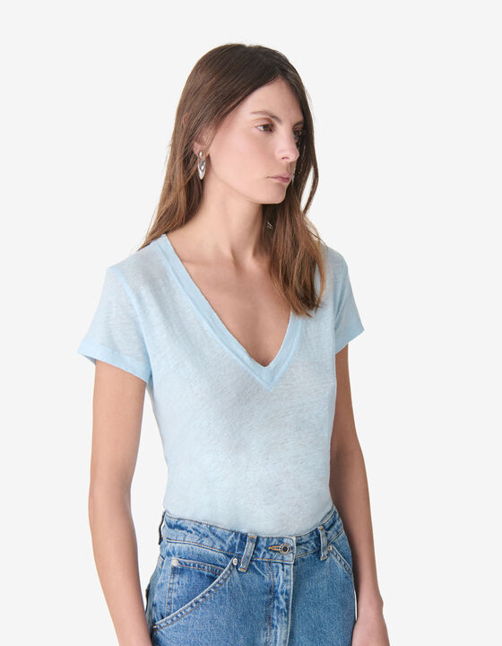 T-SHIRT EN LIN &Agrave; COL V
