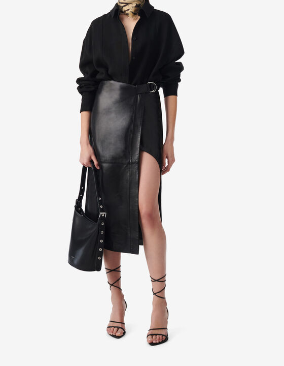 JUPE MIDI EN CUIR