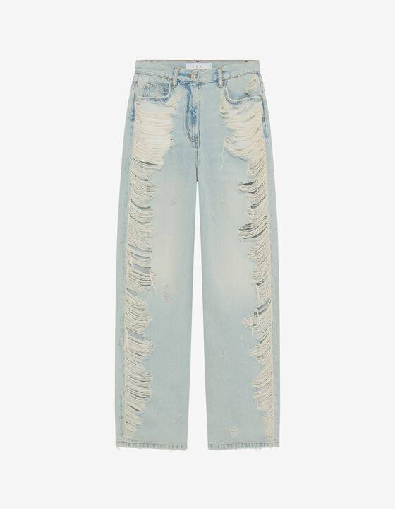 DESTRESSED WIDE-LEG JEANS