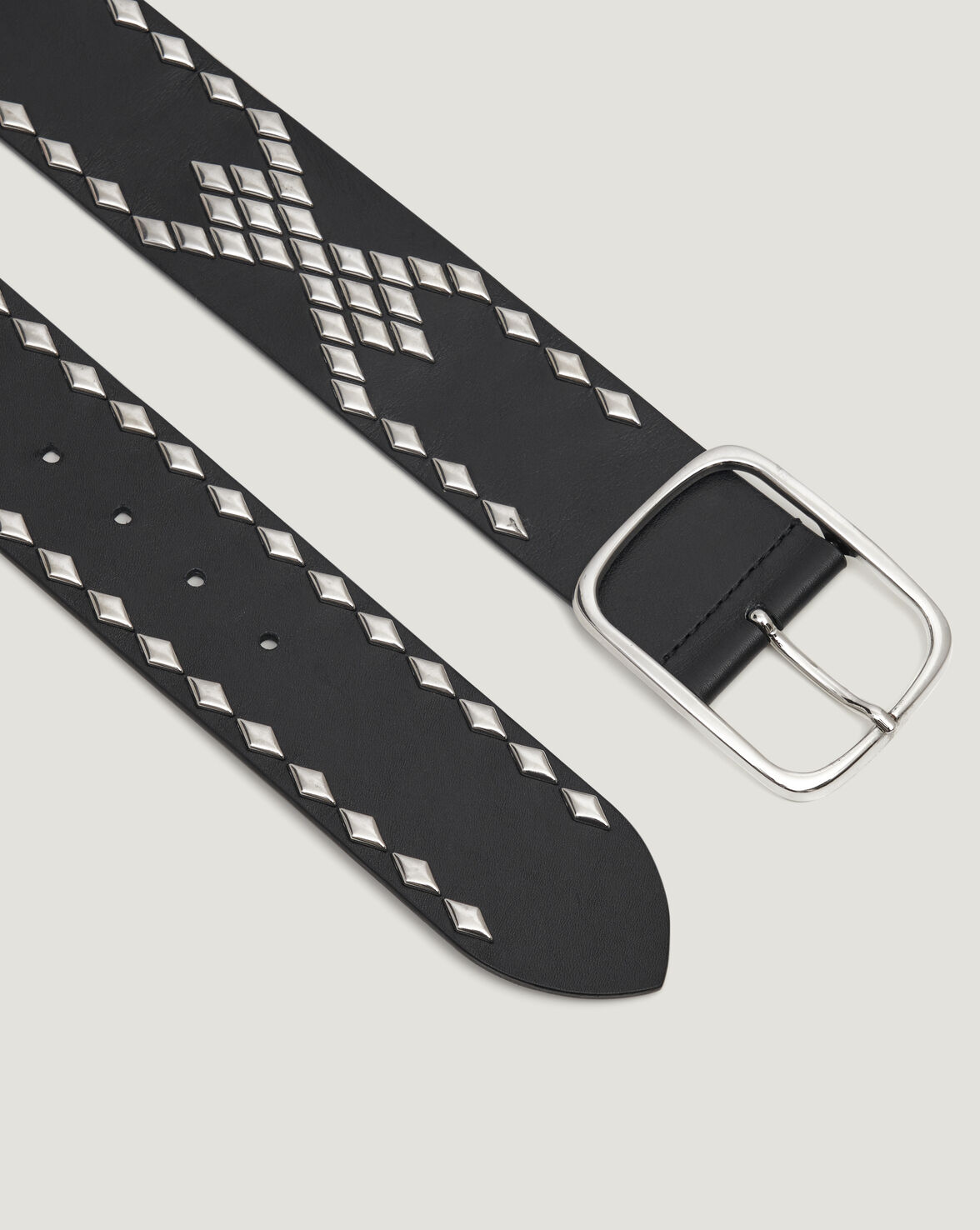 RHEA SILVER STUDDED LEATHER BELT image number null