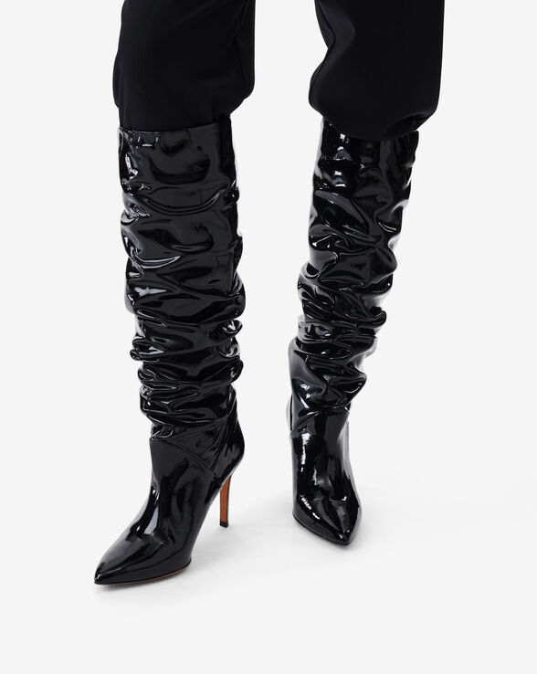 SHEELY HIGH PATENT HIGH-HEELED LEATHER BOOTS