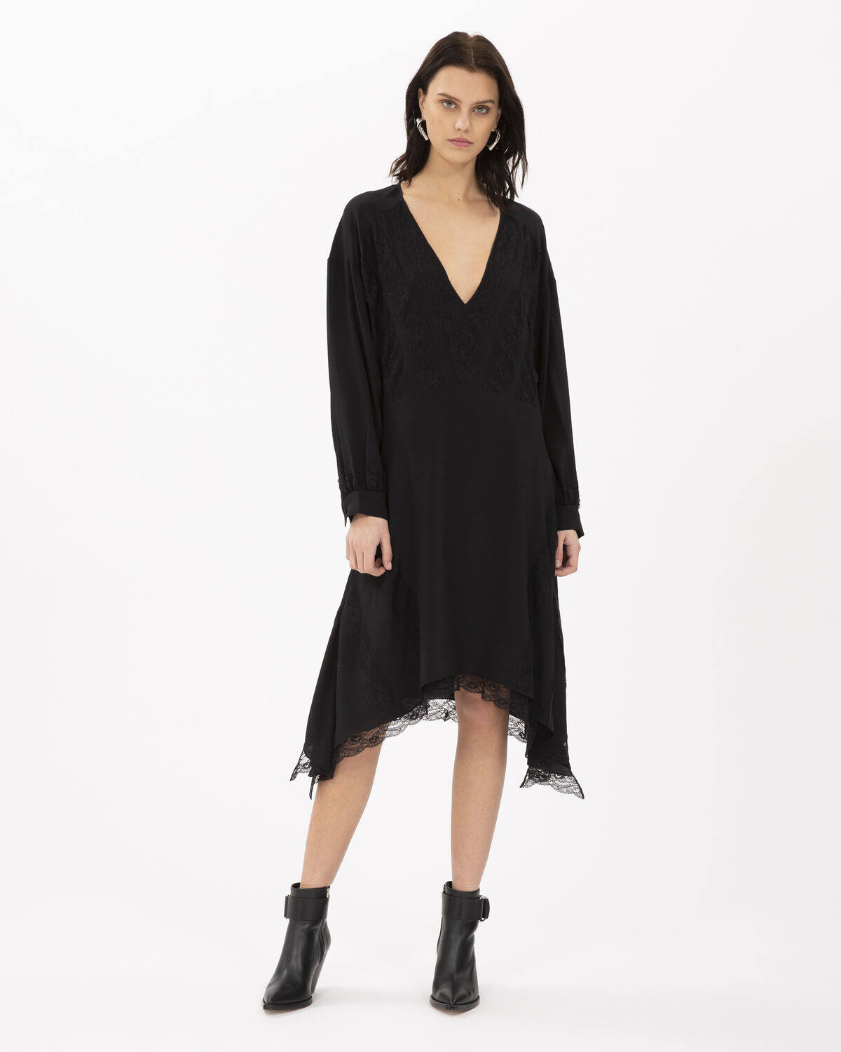 Photo of IRO Paris Talent Dress Black - This Mid-length Dress Is Distinguished By Its Embroideries And Multiple Ruffles. Light And Elegant, Wear It With Boots For A Bohemian Rock Look. Dresses