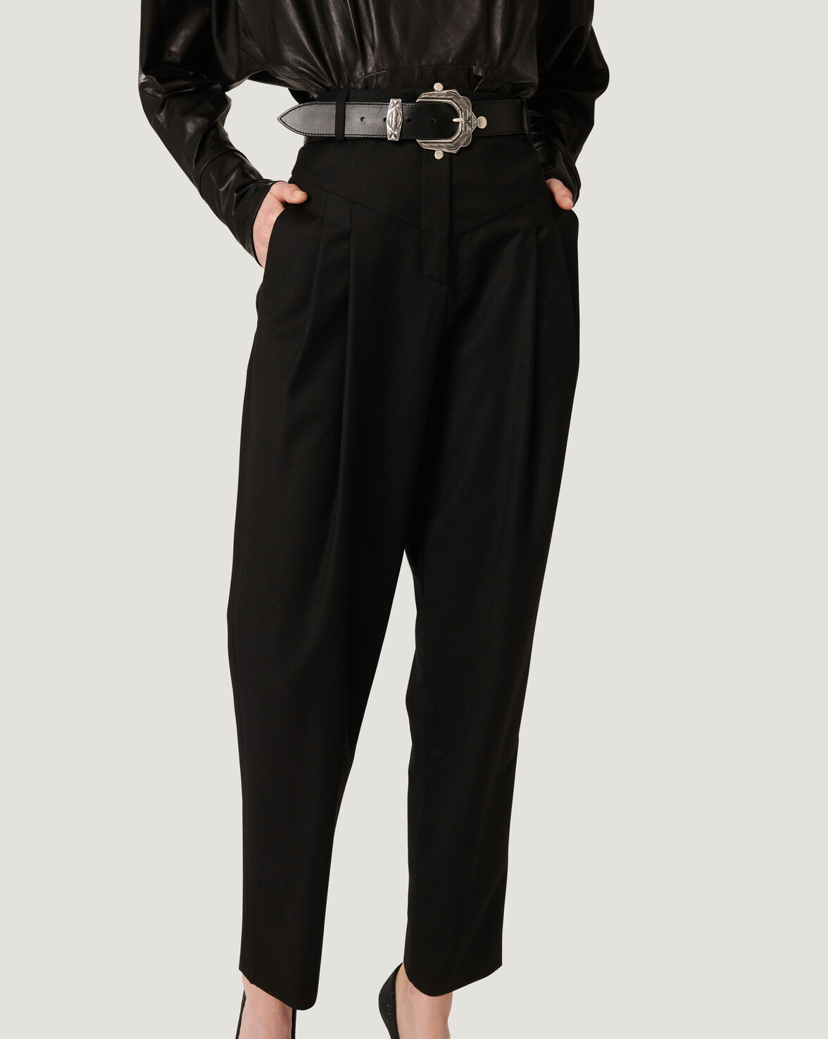 AYASIN PLEATED ANKLE TROUSER PANTS image number null