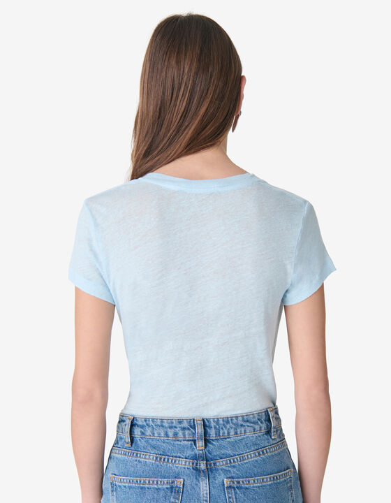 T-SHIRT EN LIN &Agrave; COL V