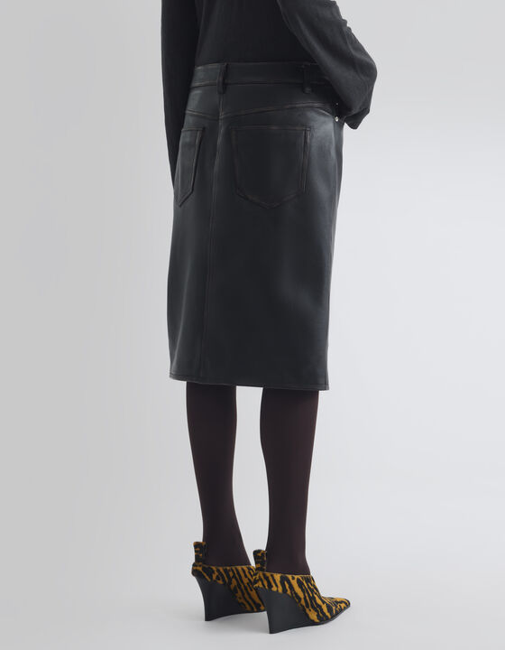 SLIT MIDI LEATHER SKIRT