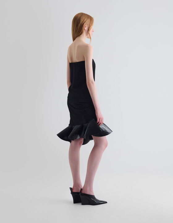 LEATHER RUFFLED TUBE DRESS