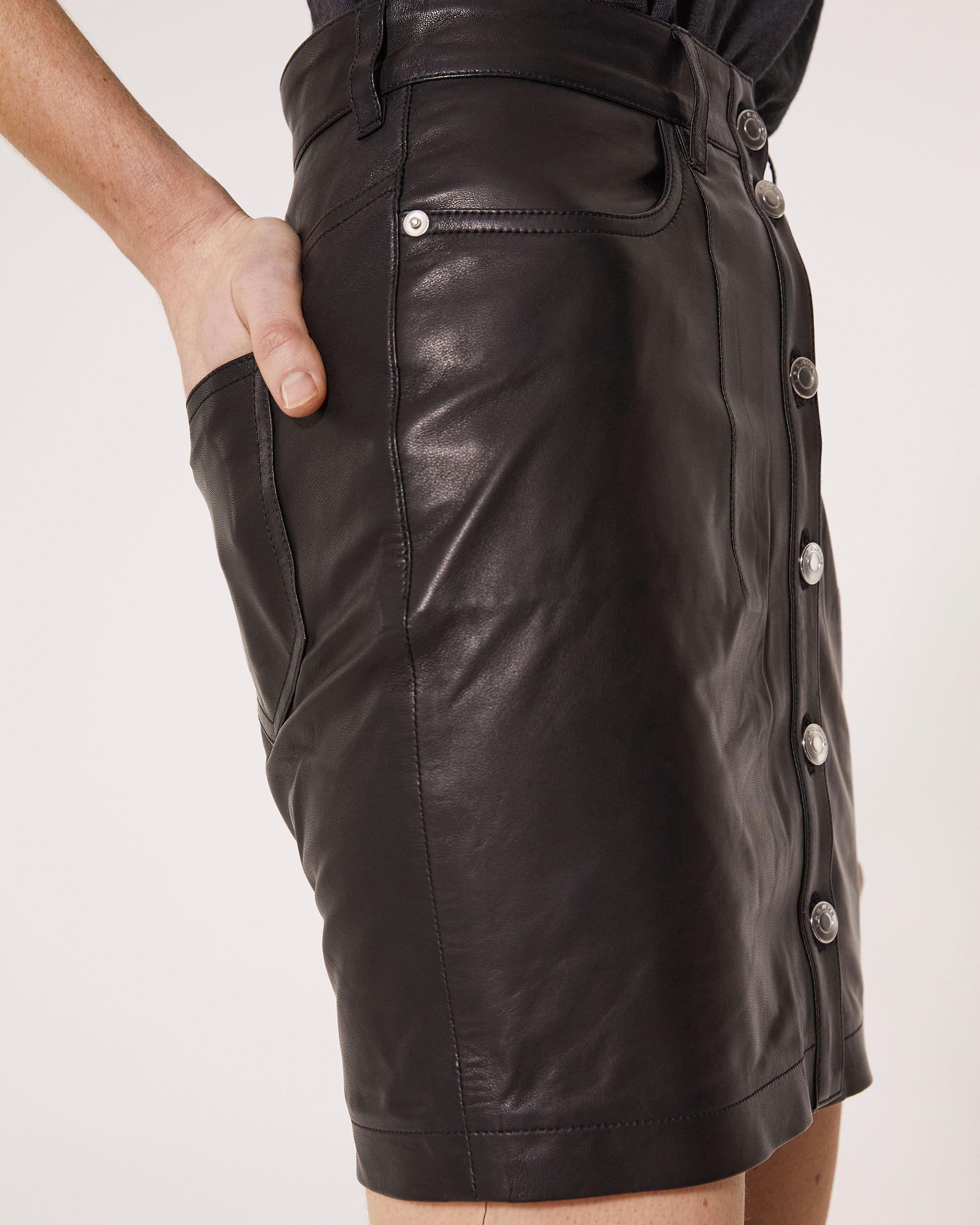 button front leather skirt