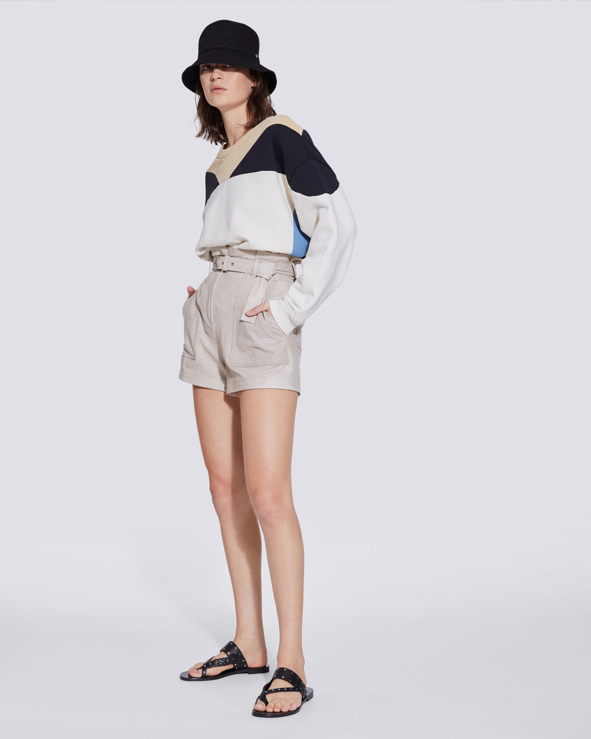 belted leather shorts