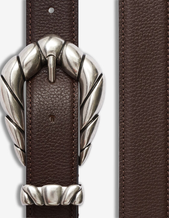 LEATHER BELT WITH SCULPTED BUCKLE