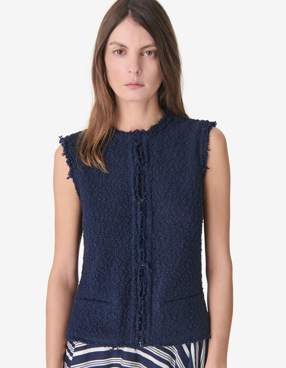 TEXTURED TWEED SLEEVELESS JACKET