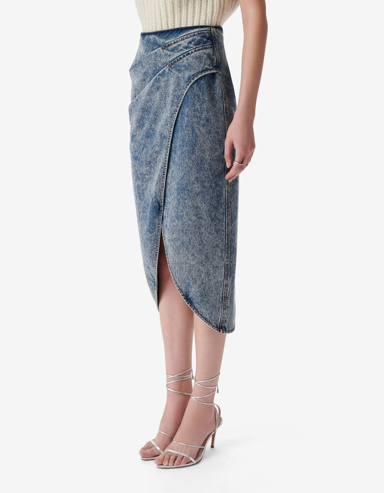 JUPE MIDI EN JEAN DÉLAVÉ