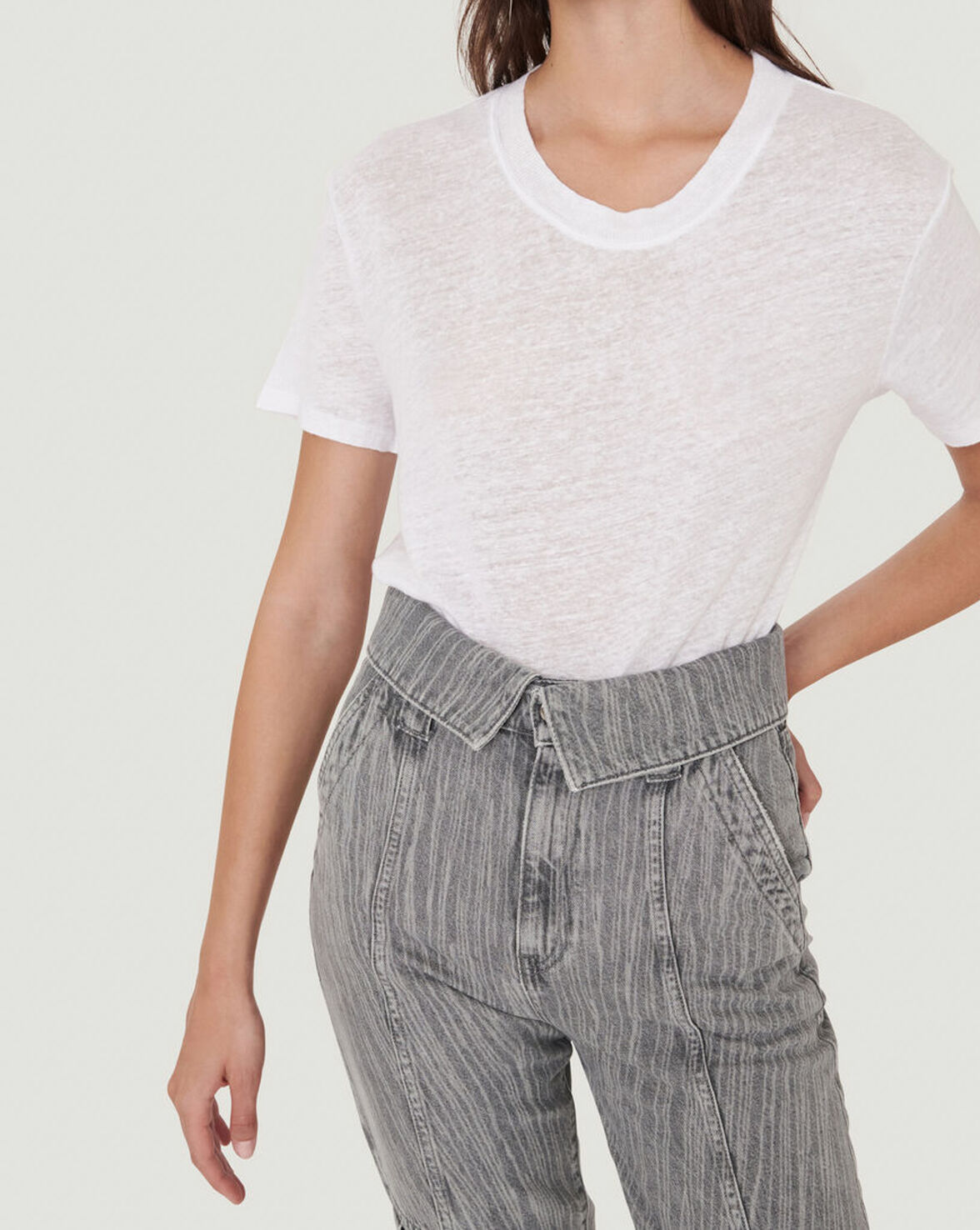LUCIANA CREW NECK LINEN T SHIRT image number null