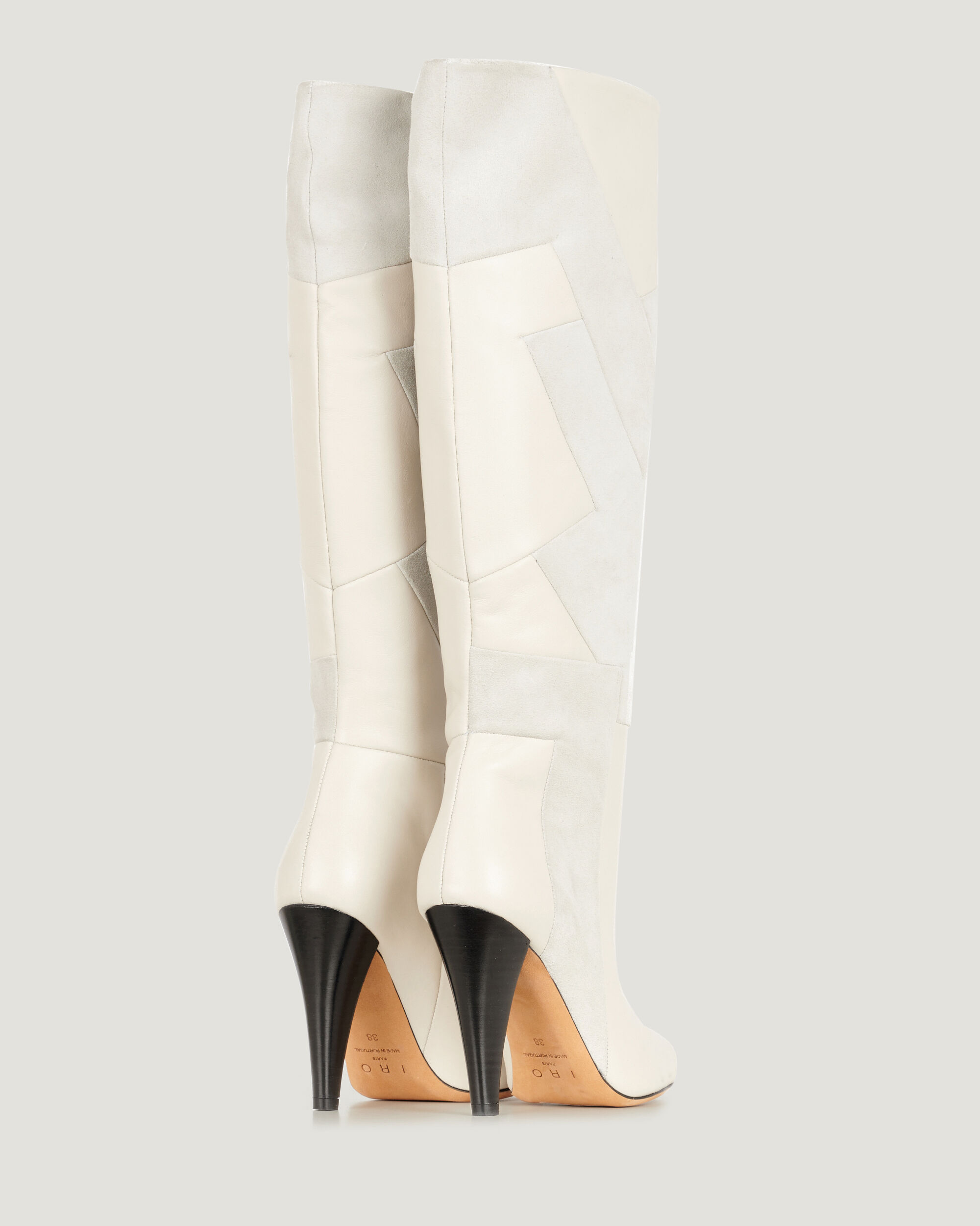 patchwork knee high boots