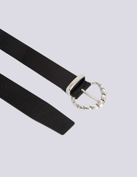 SOLVEN THIN LEATHER SILVER BUCKLE BELT
