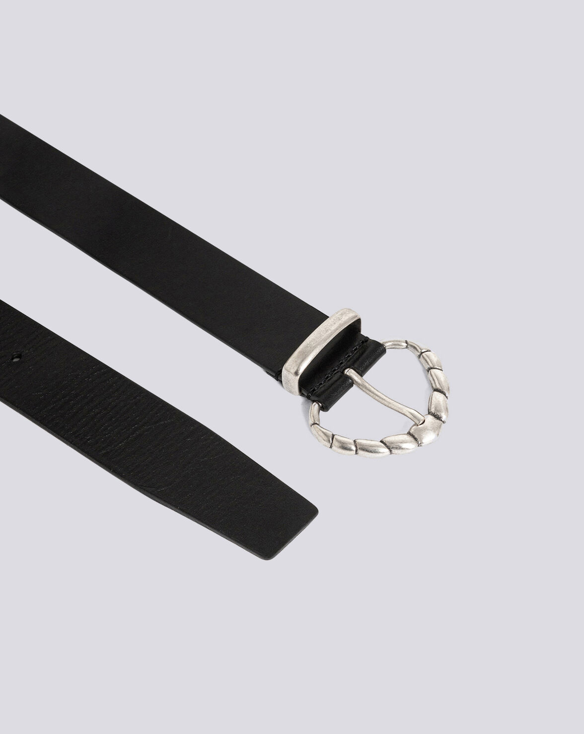 SOLVEN THIN LEATHER SILVER BUCKLE BELT image number null