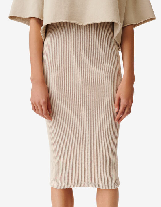 TWO-TONE RIBBED MIDI SKIRT