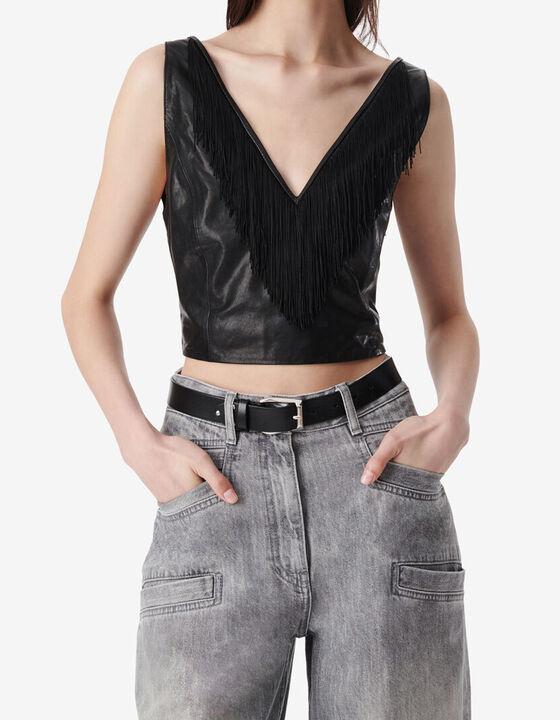 FRINGED LEATHER TOP