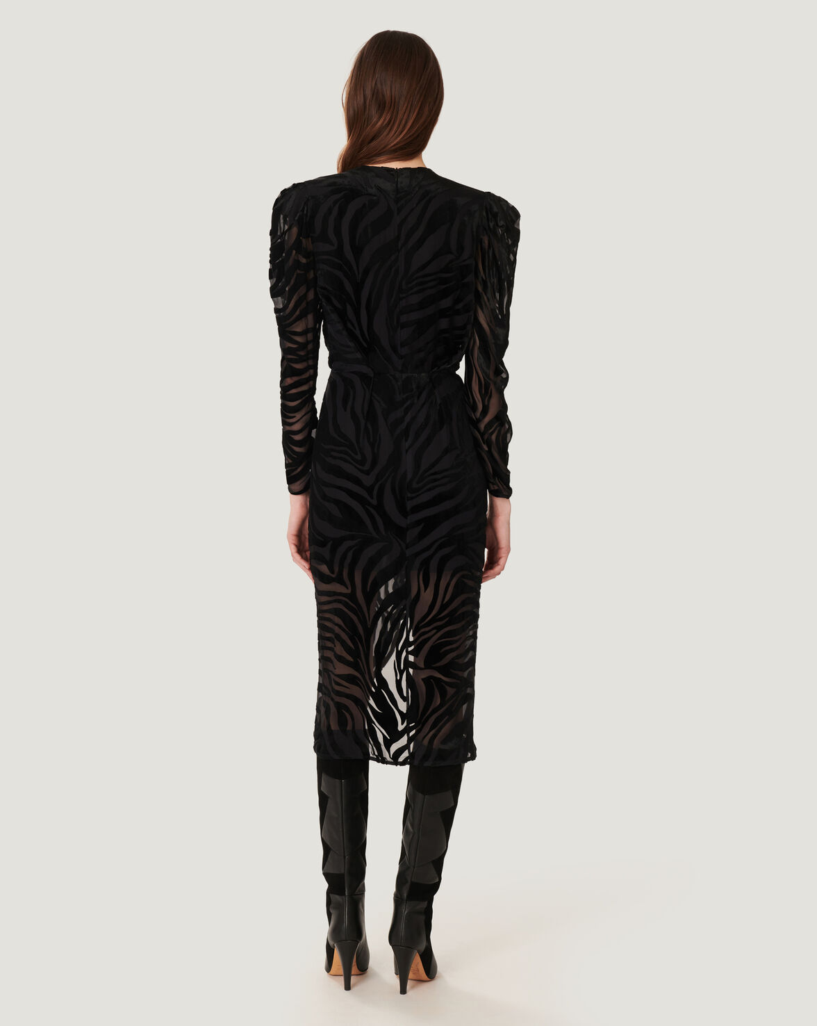 NERVEZ ZEBRA PRINT VELVET MIDI DRESS image number null