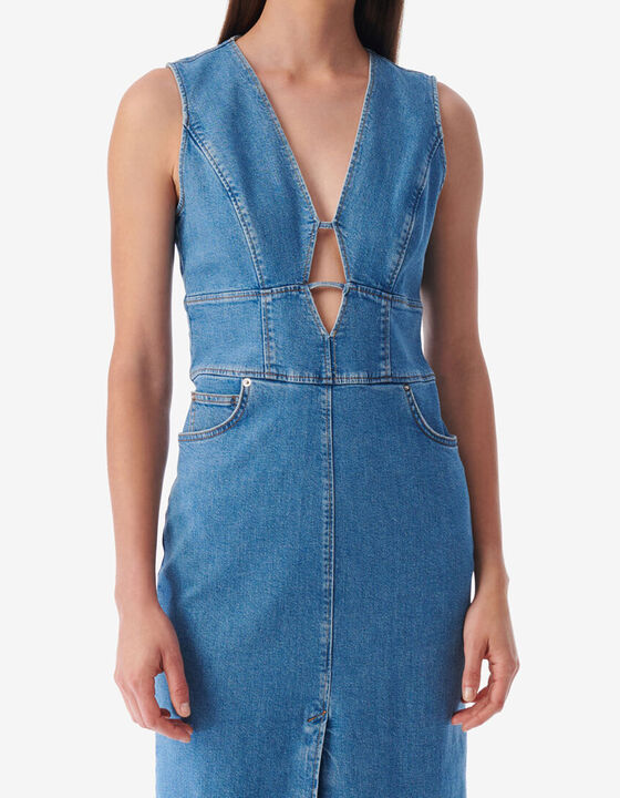 LONG CUT-OUT DENIM DRESS