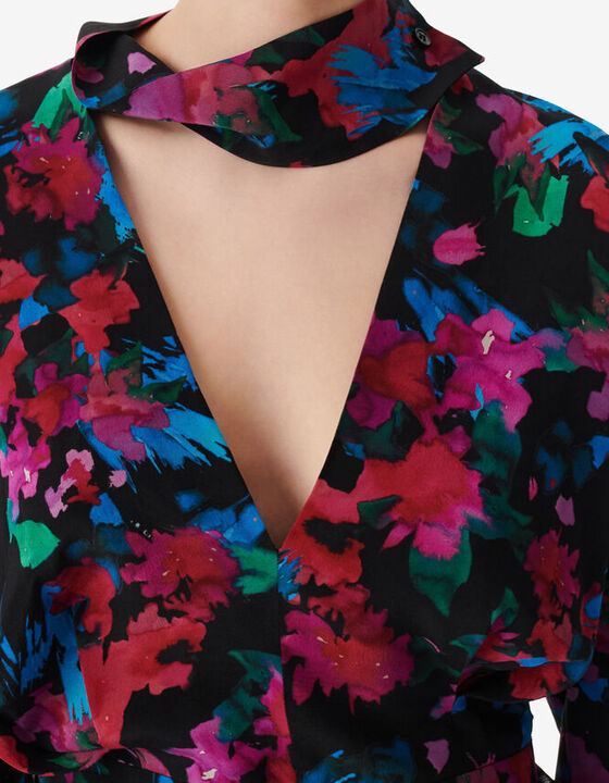 PRINTED V-NECK SILK TOP