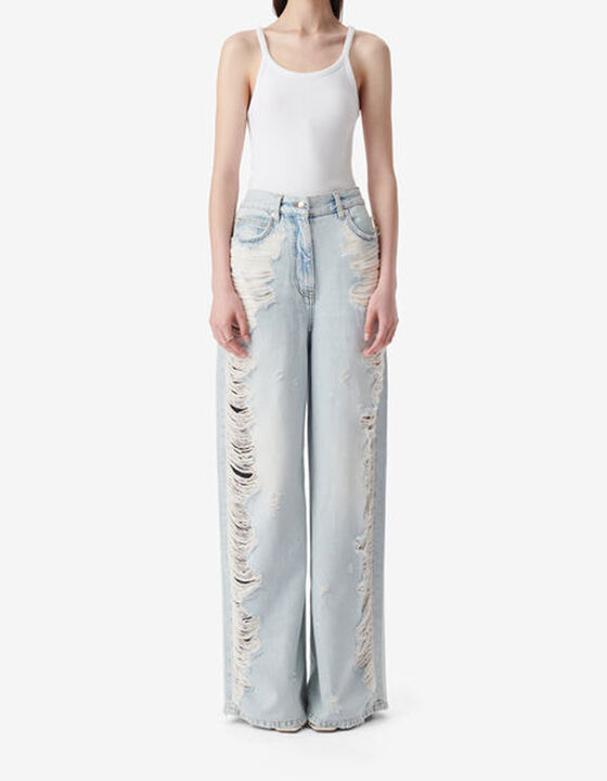 DESTRESSED WIDE-LEG JEANS