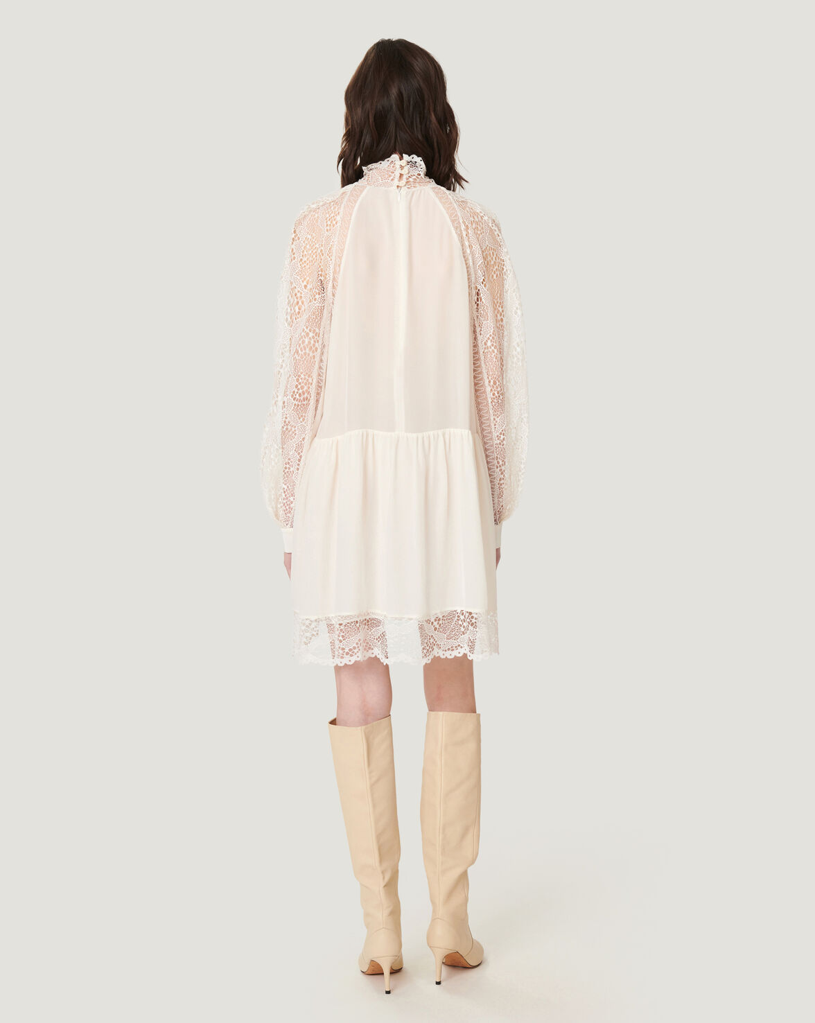 DEORRO LACE PUFF SLEEVE HIGH NECK MINI DRESS image number null