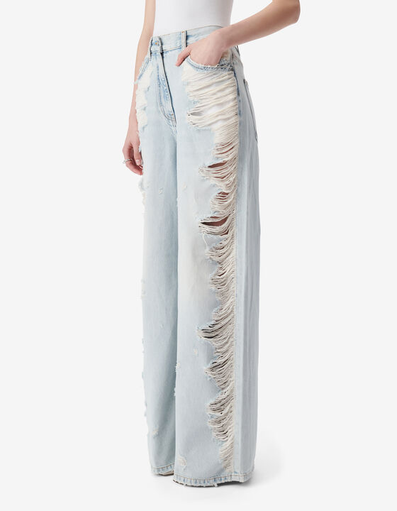 DESTRESSED WIDE-LEG JEANS