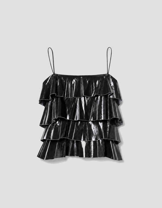 LEATHER RUFFLED TOP