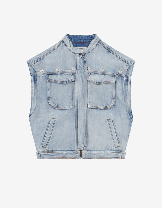 HIGH-COLLARED DENIM VEST