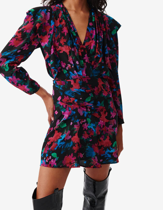 SHORT PRINTED V-NECK DRESS