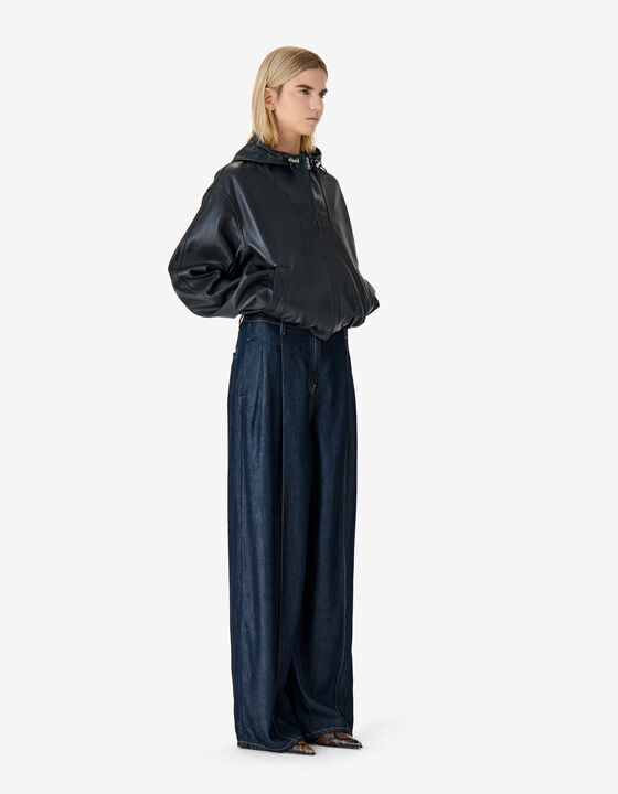WIDE-LEG SATIN DENIM PANTS