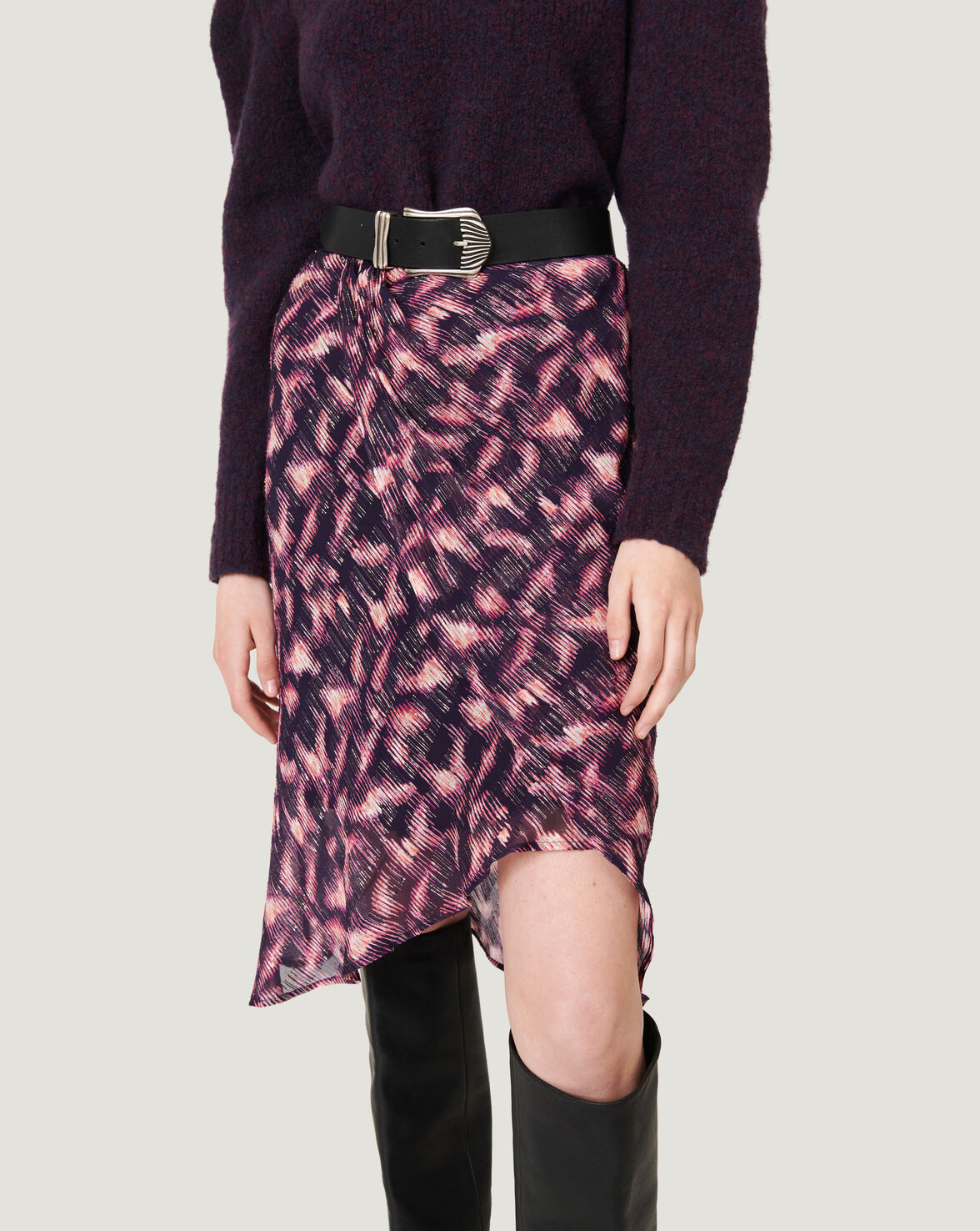 TAIO PRINTED RUFFLE MIDI SKIRT image number null