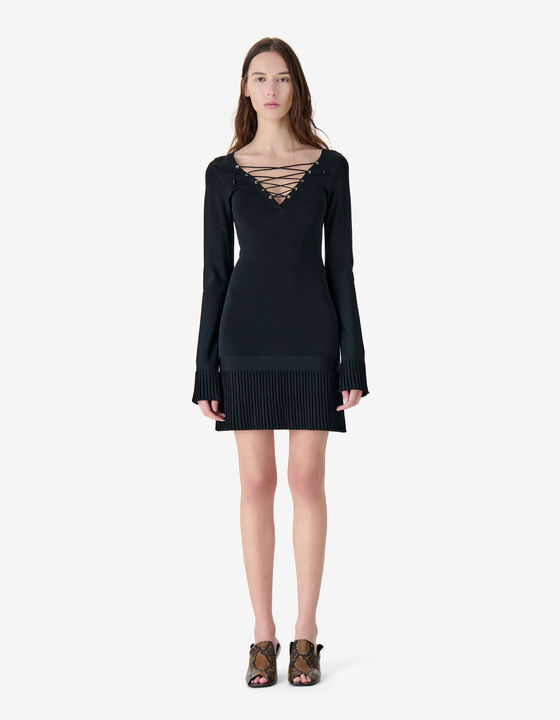 SHORT V-NECK DRESS WITH LACE-UP DETAIL